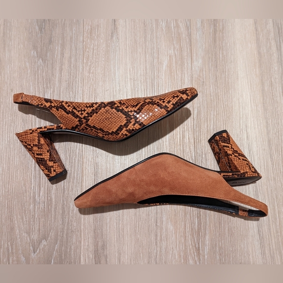 Mango Shoes - Mango Faux Snakeskin Suede Slingback Heels Size US 9.5 Cognac